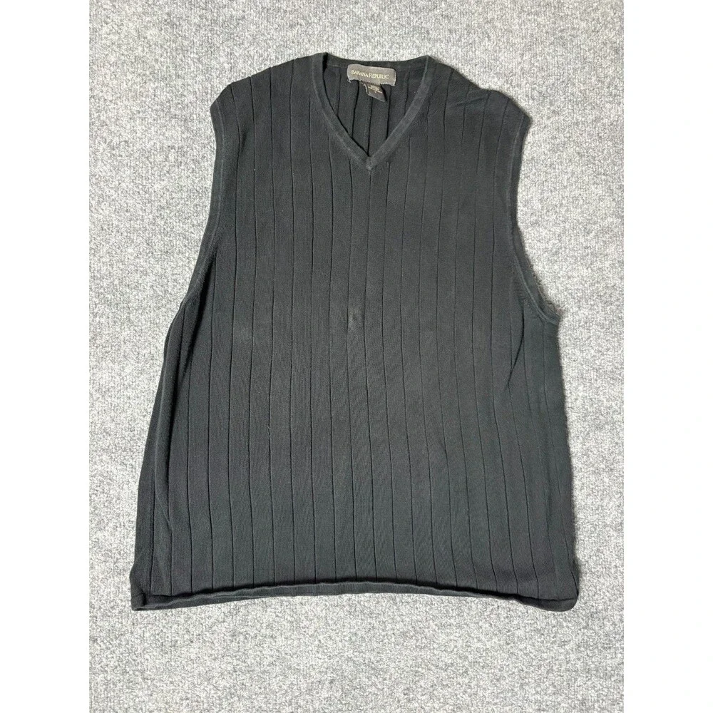 Banana Republic Sweater Vest Mens L Black Sleeveless Cotton
